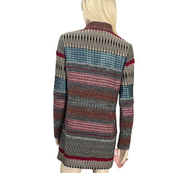 RIANI Aztec Print Long Jacket In Grey Burgundy & Turquoise - Picture 7 of 11